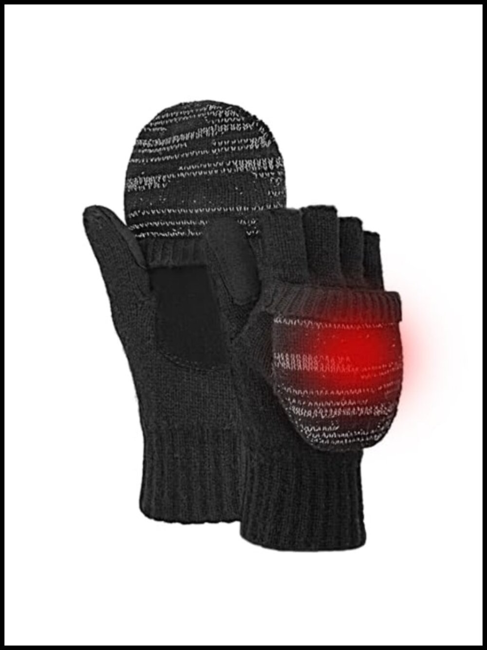 Wool Blend Fleece Lined Flip Fingerless Gloves Leather Palm Texting